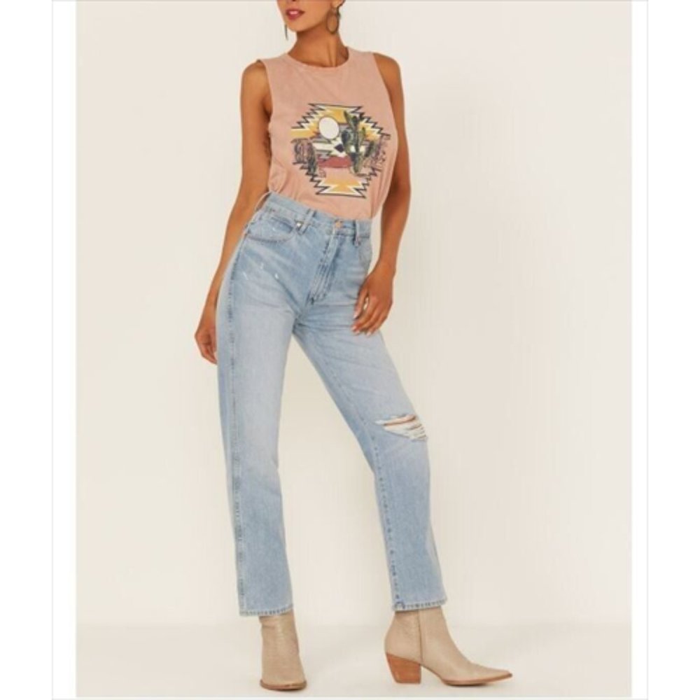 WRANGLER NEW Wild West 603 Retro Mid Damaged High-Rise Jeans Size 25